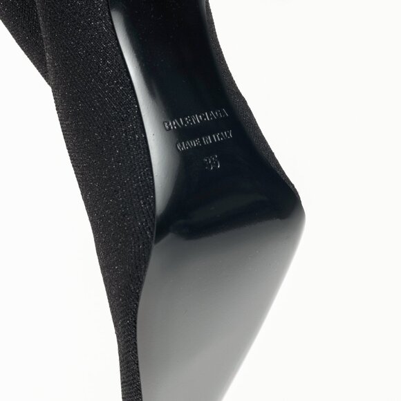 Balenciaga Knife 80 Black Glittered Stretch-Knit Ankle Boots - Picture 5 of 9
